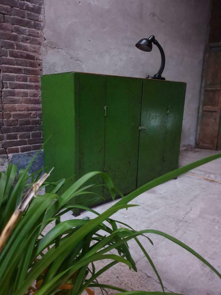 Vintage steel cupboard, shelf cupboard, kitchen island green