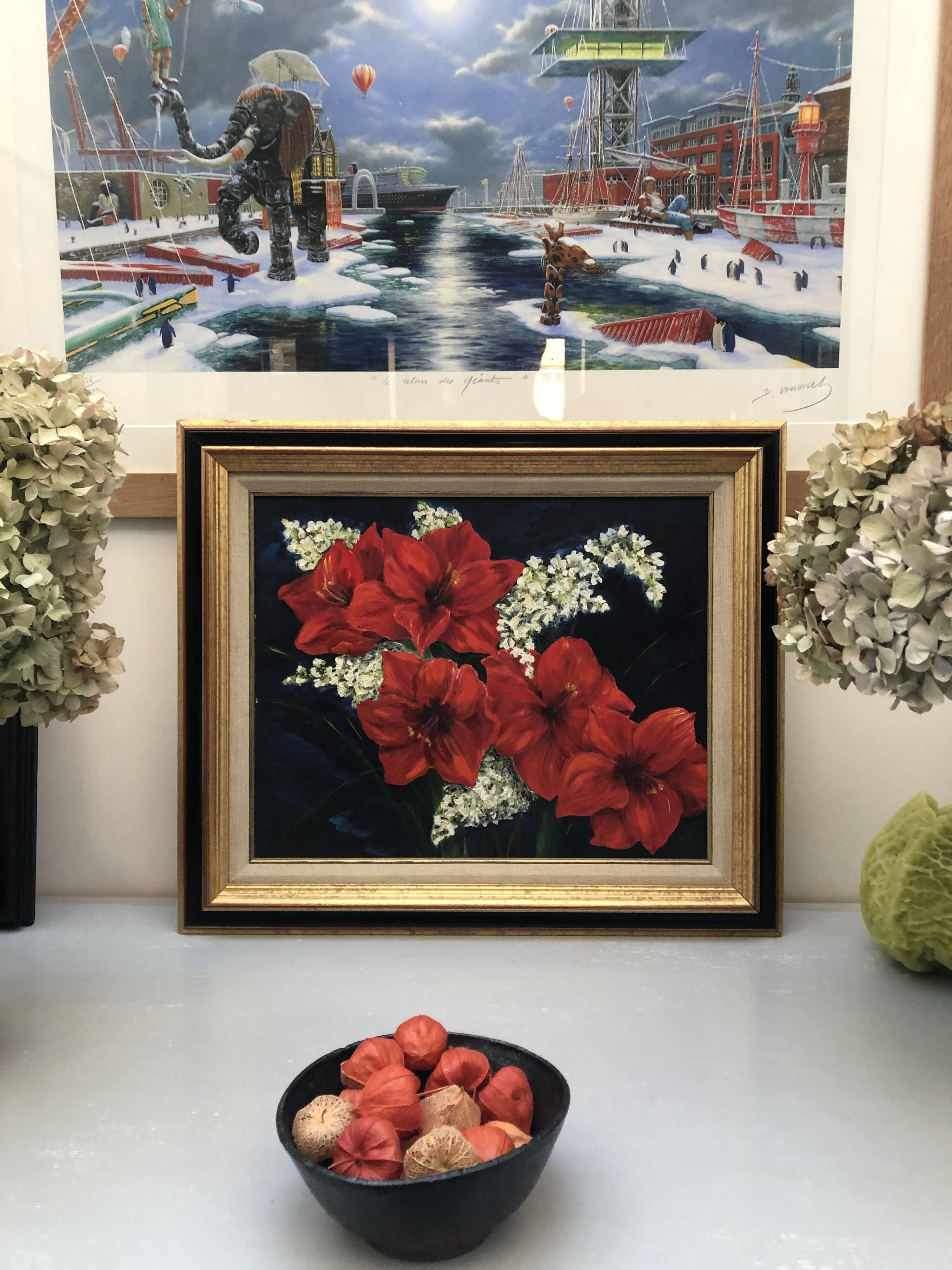 Antique painting bouquet of flowers still life oil painting