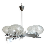 5-light chandelier in chromed metal and cracked glass
