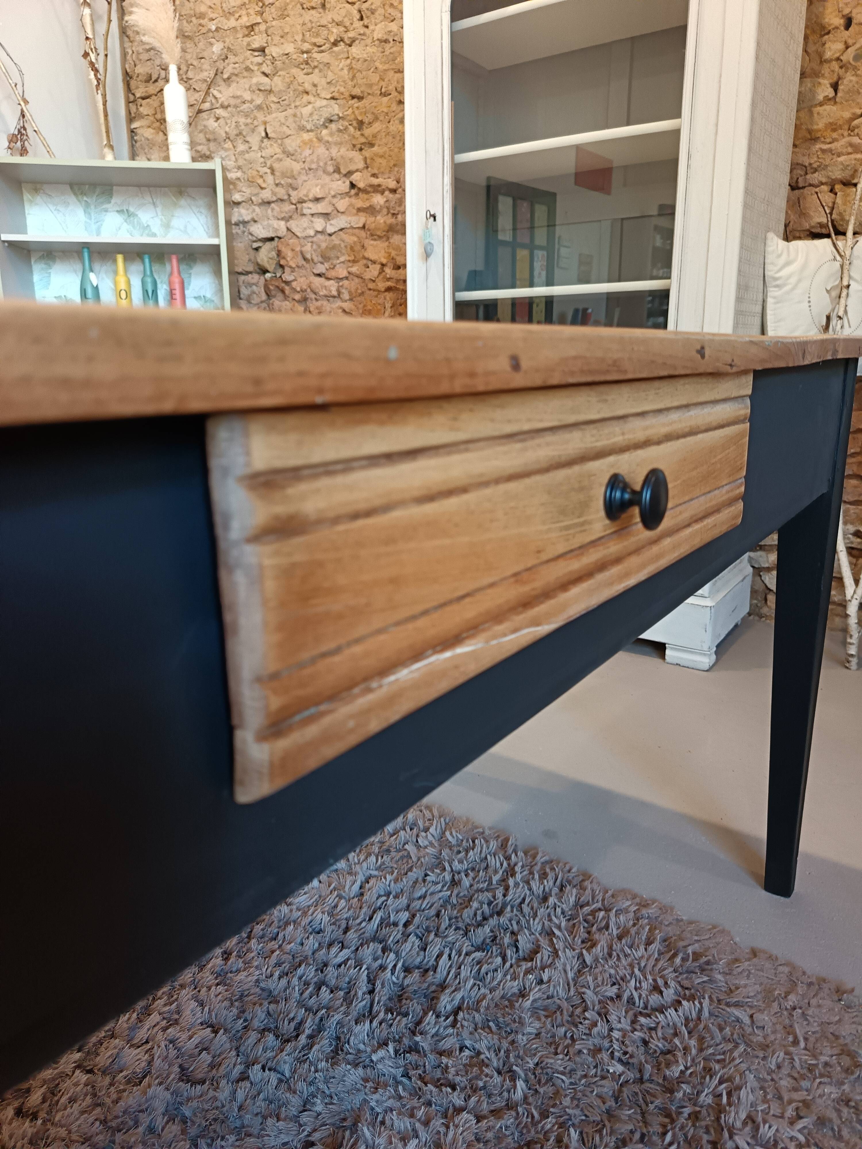 SUPERB RENOVATED FARMHOUSE TABLE 2.50m BLACK/WOOD