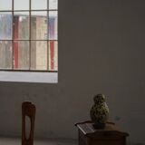 Modern Danish oak commode with decorative relief sculpture, mid-20th century.