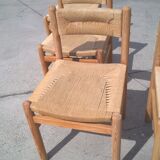 Set of 6 rope and pine chairs