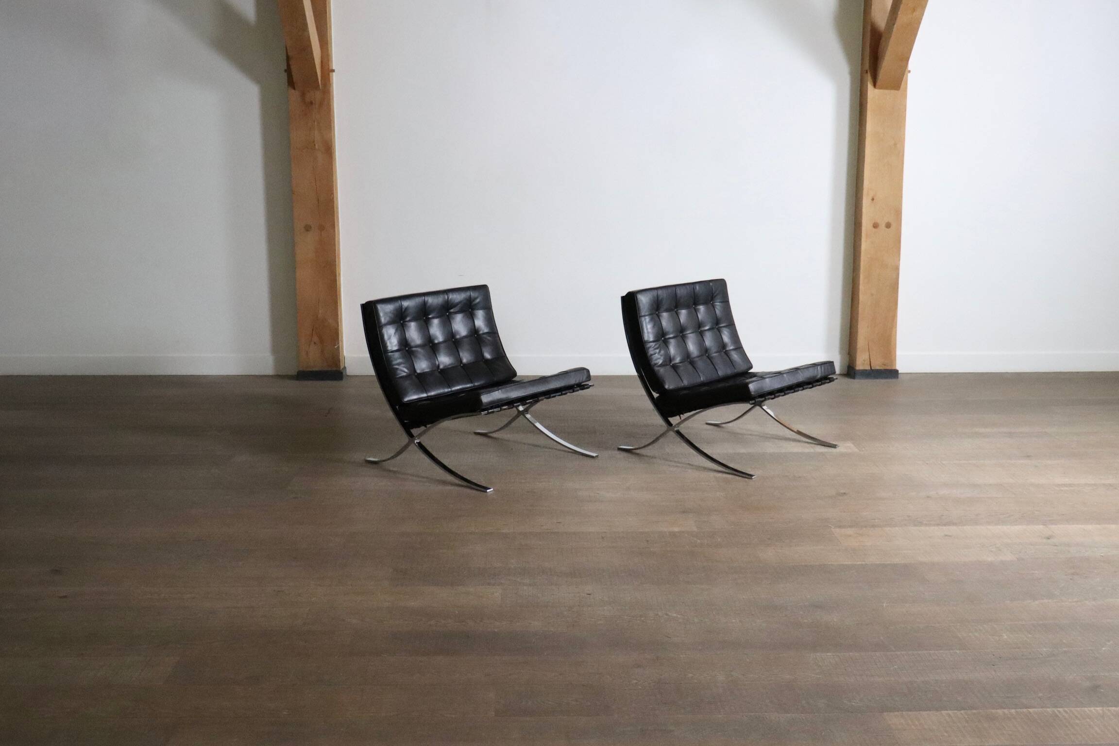 Pair of Barcelona chairs by Ludwig Mies van der Rohe for Knoll, 1960s.