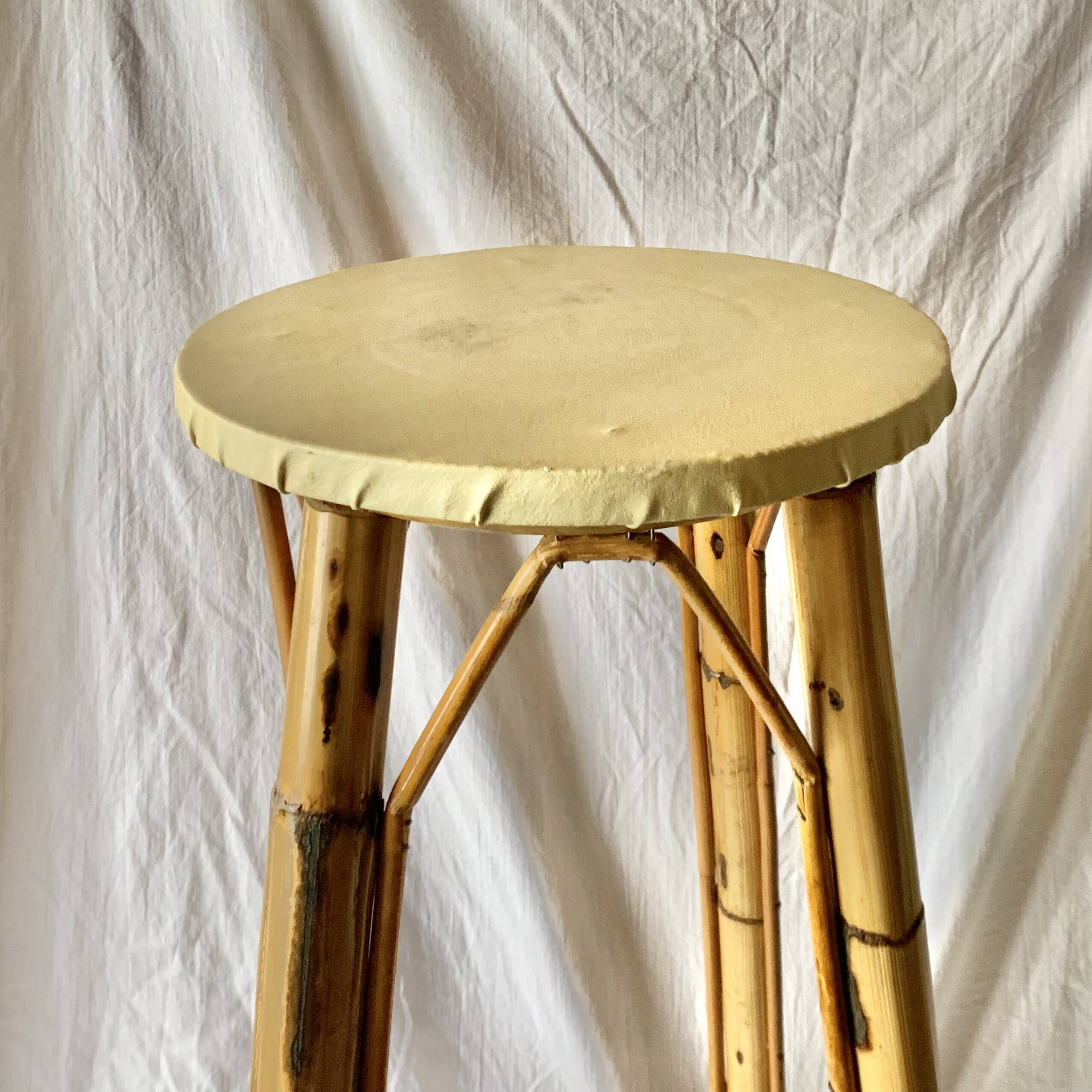 Tabouret de bar vintage en bambou et rotin