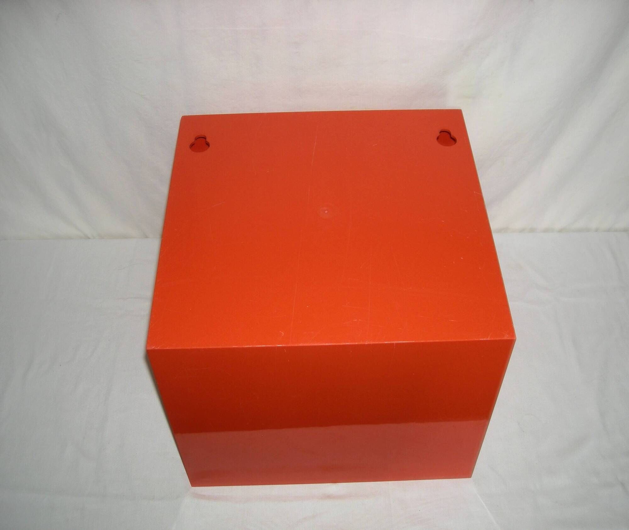 Orange cubic shelf from the 1970s.