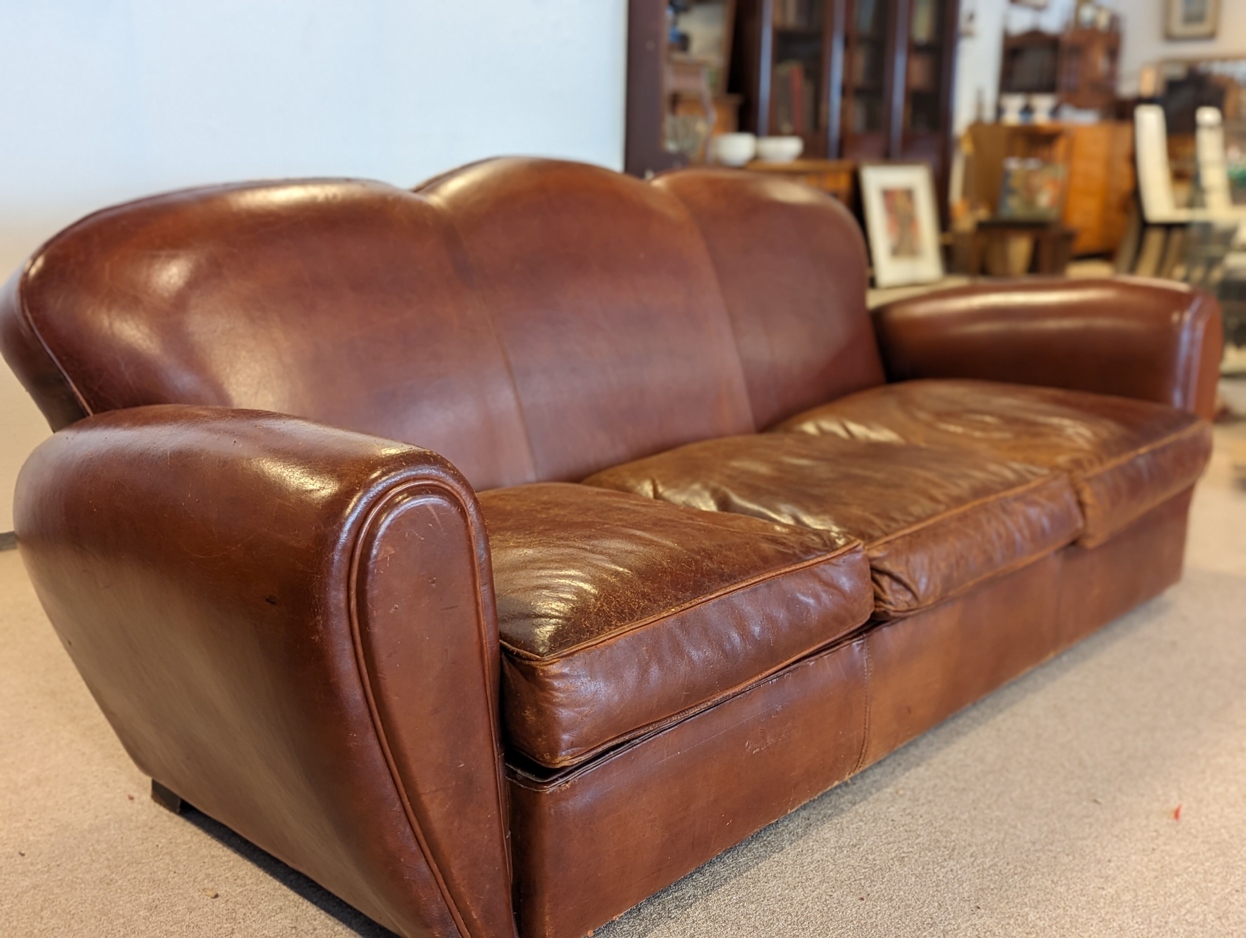 Leather club 3 places sofa 50s