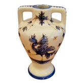 Earthenware vase signed Péguet Grignan – blue decoration – craftsmanship from the Drôme region