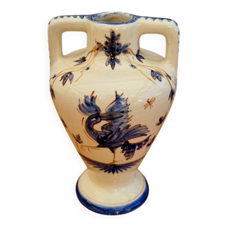 Vase en faïence signé Péguet Grignan – décor bleu – artisanat Drôme