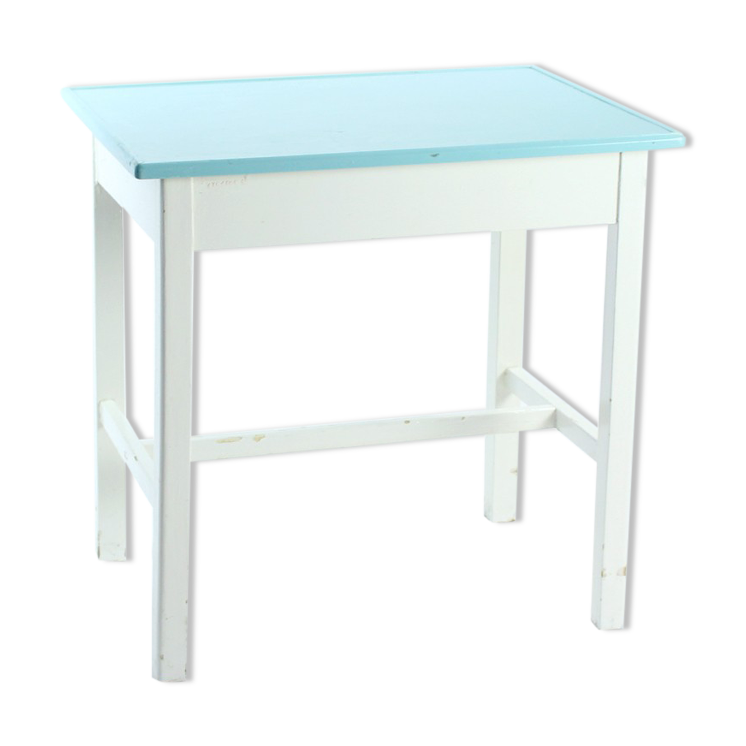 Table de ferme en bois blanc et turquoise tchécoslovaque, années 1950