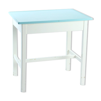 Table de ferme en bois blanc et turquoise tchécoslovaque, années 1950