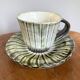 Onta-yaki ware - green and white ceramic teacup with saucer - japanese traditional handmade pottery