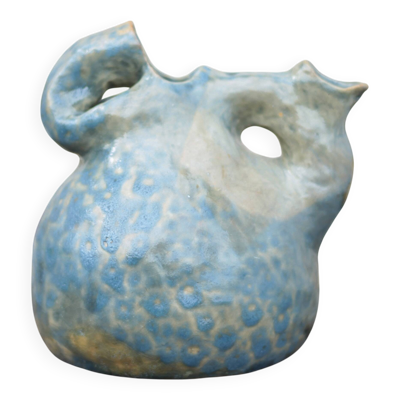 Pichet céramique émaillée vintage, poterie La Borne, pichet décoratif, brut