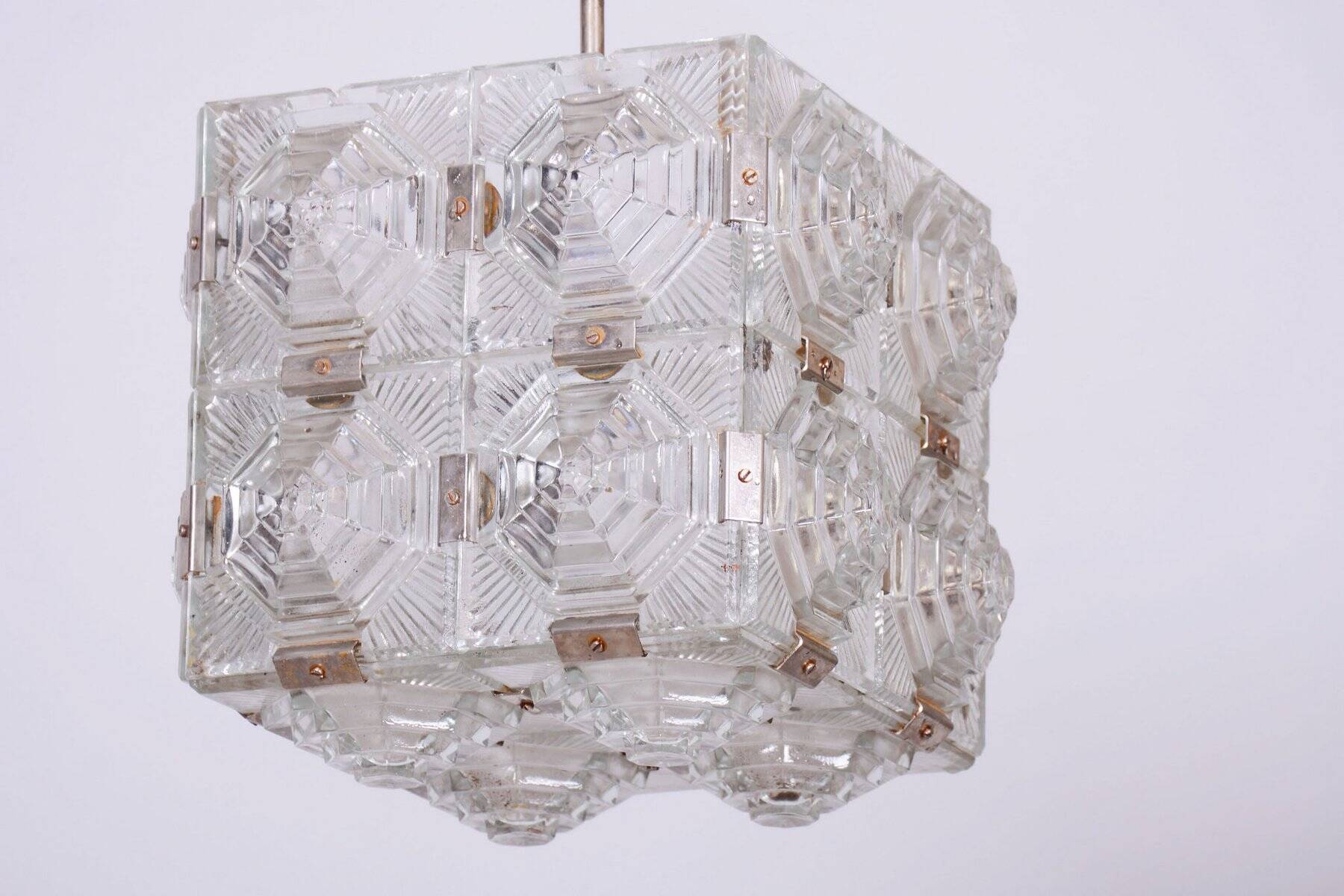Mid-Century Chandelier in Chrome and Glass by Kamenický Šenov, Czech, 1960s