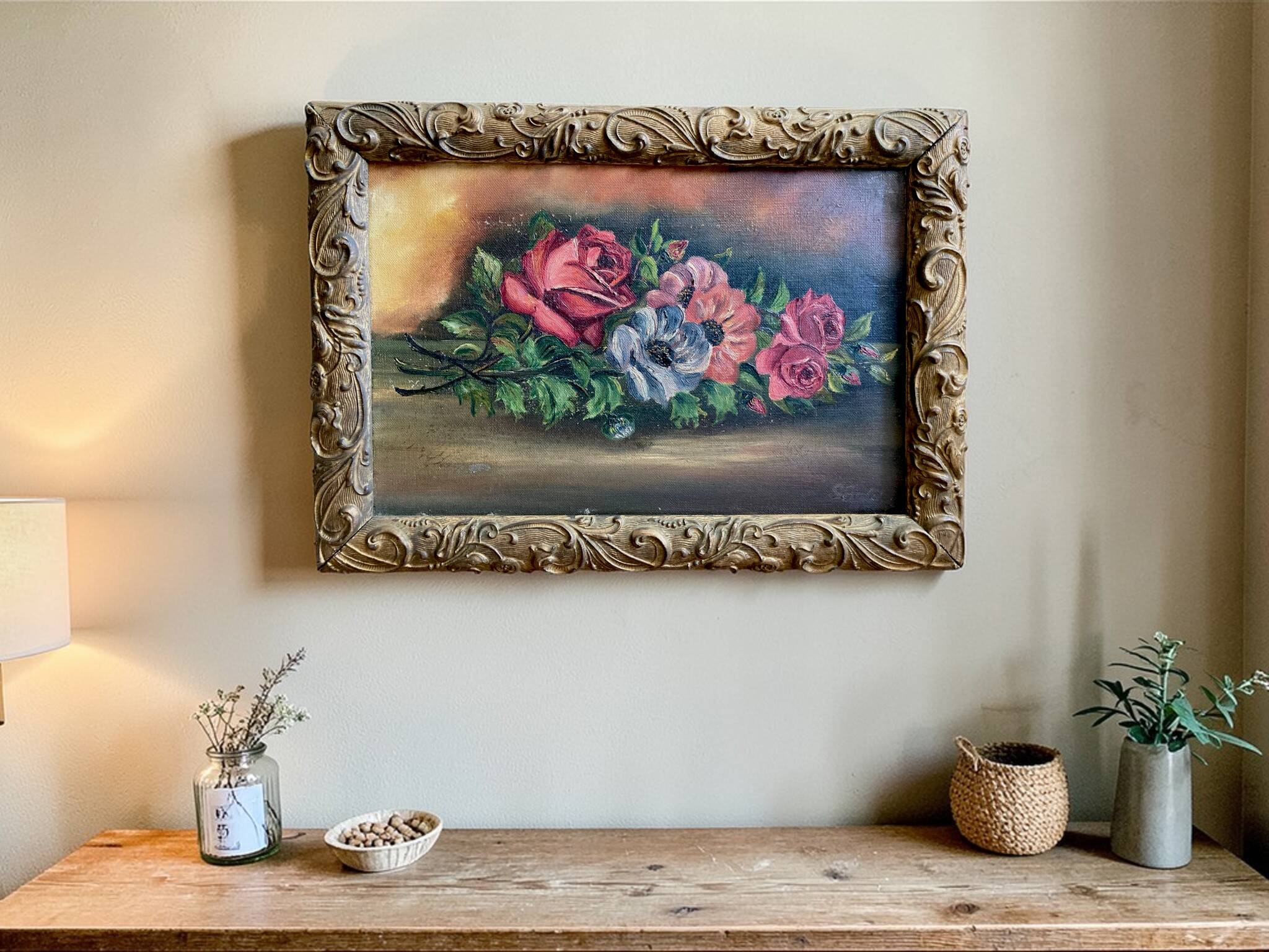 HST, still life with roses and anemone signed and dated 1930