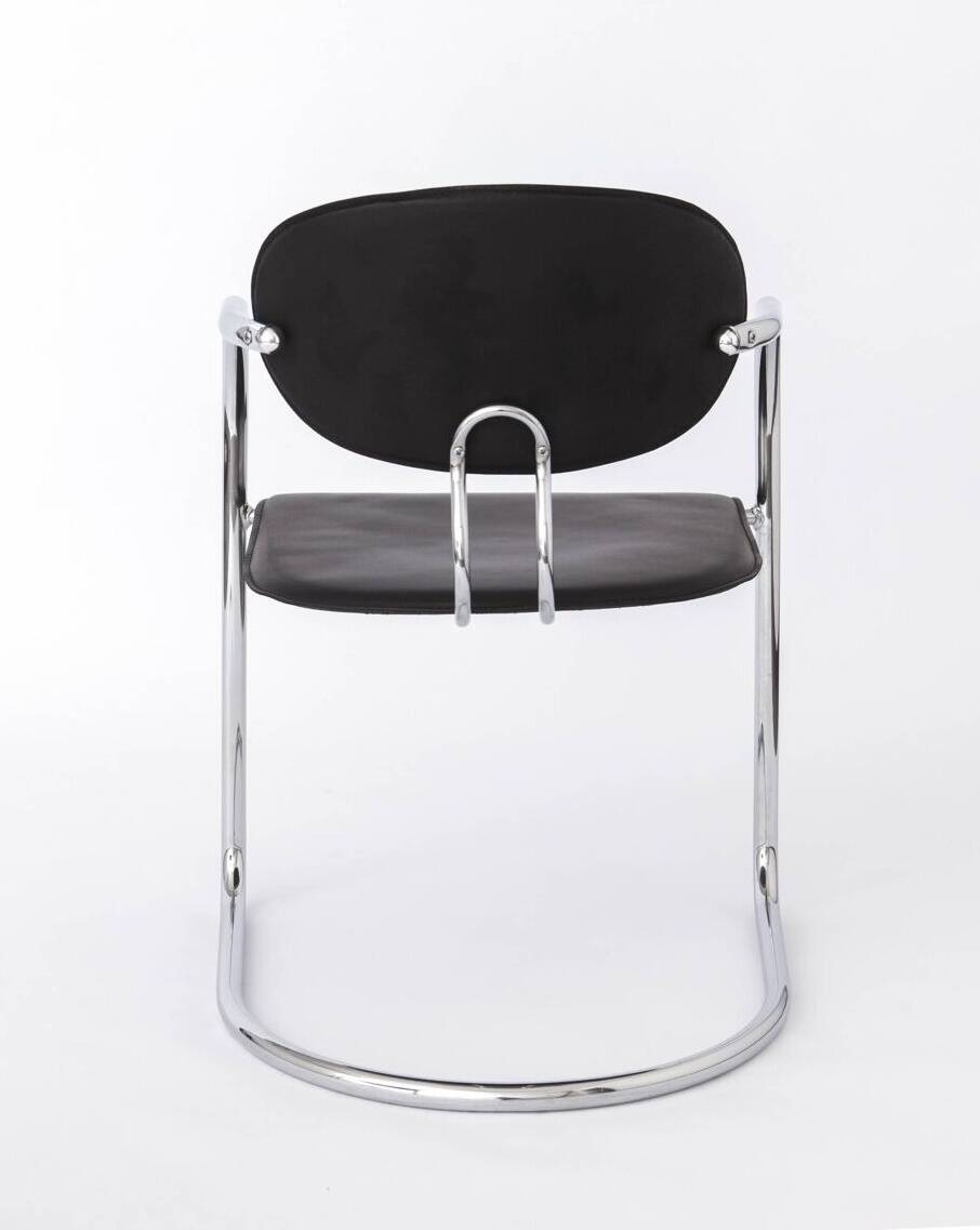Effezeta chair, tubular chrome structure and black faux leather, made in Italy.