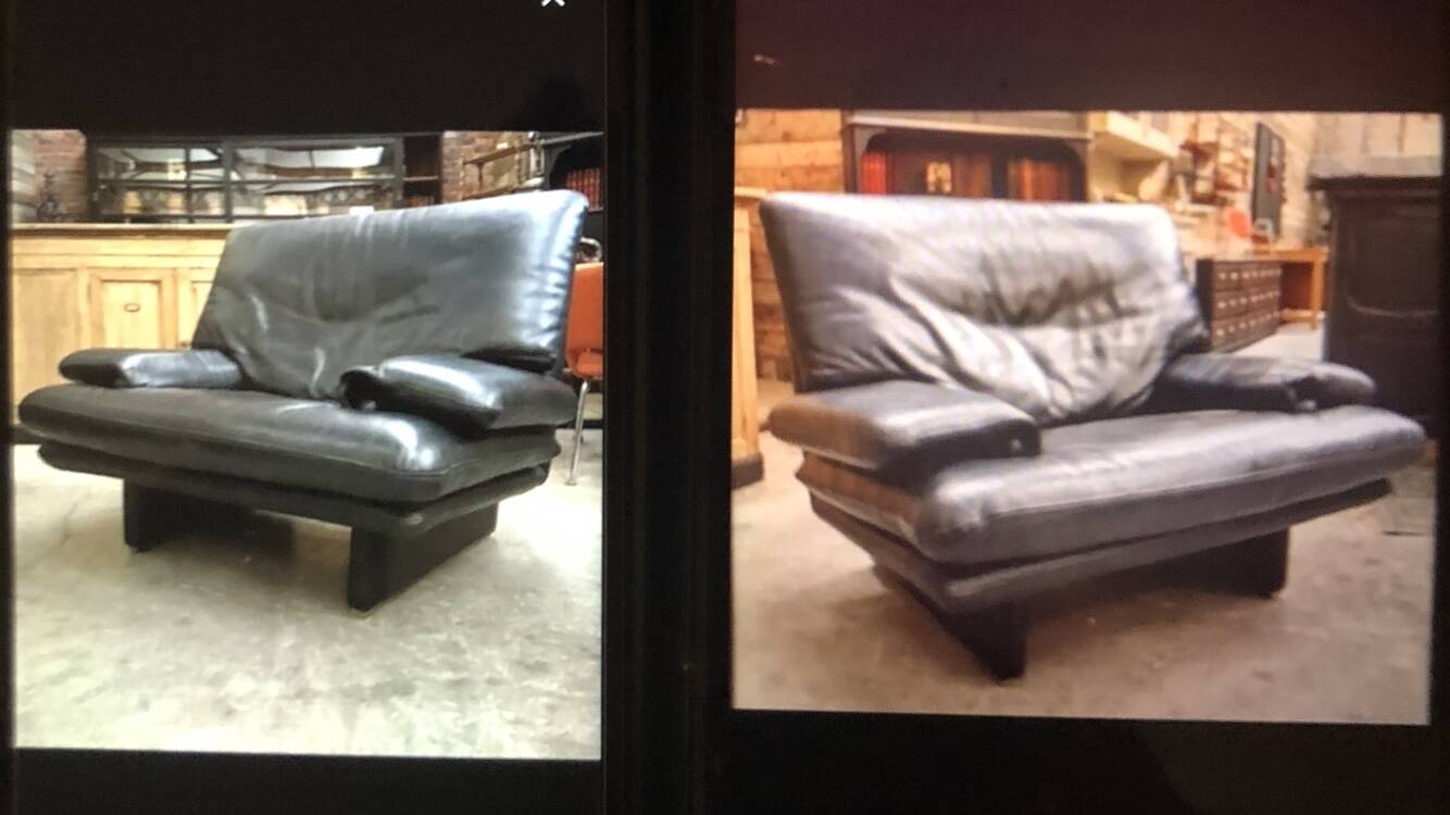 Pair of designer buffalo leather armchairs