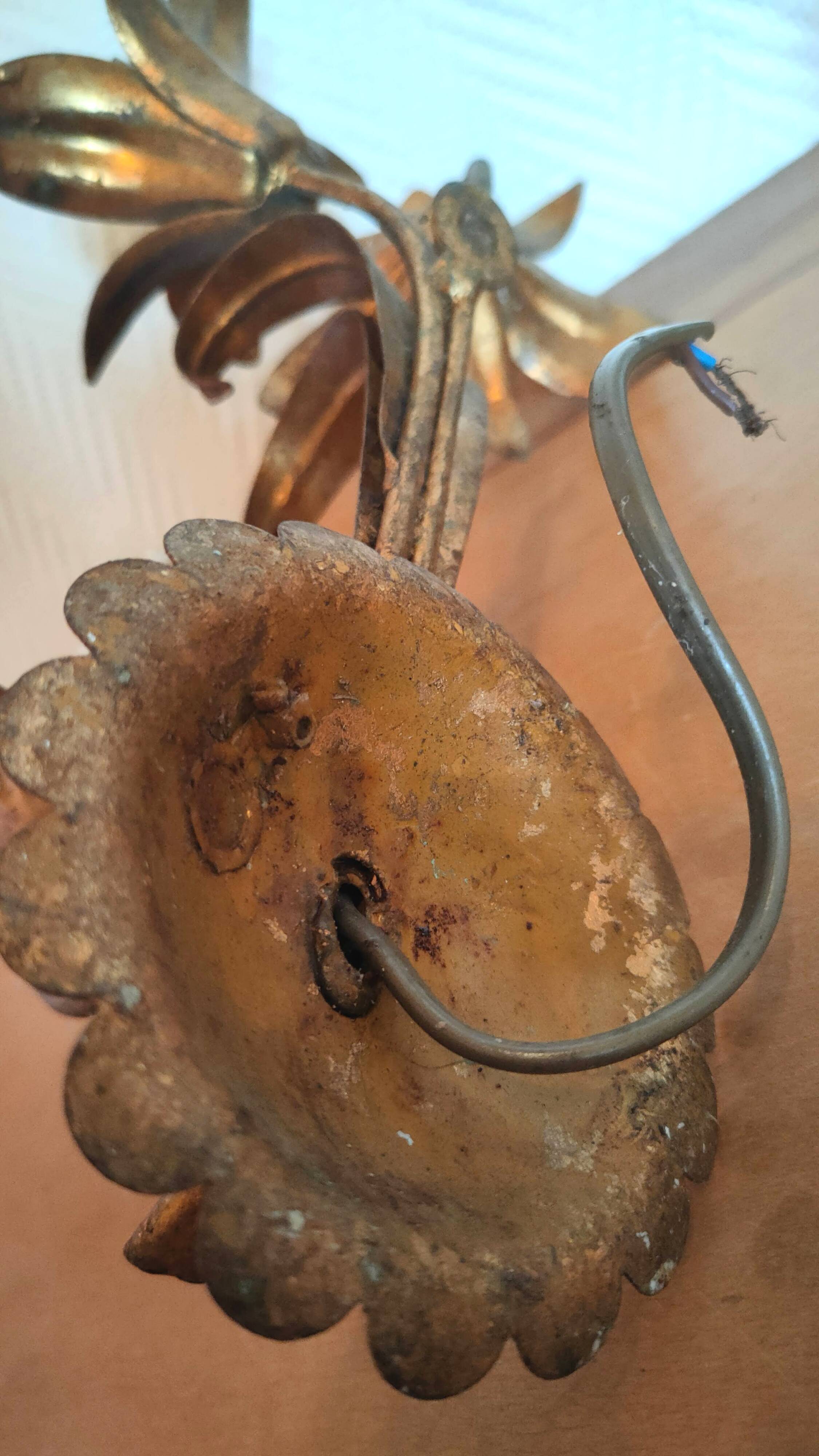 Pair of lily flower sconces in gilded metal design 60s