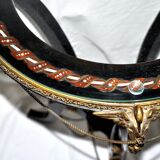 Napoleon III Gueridon Table blackened wood and gilded bronze swan - Mother-of-pearl marquetry top 19th century.