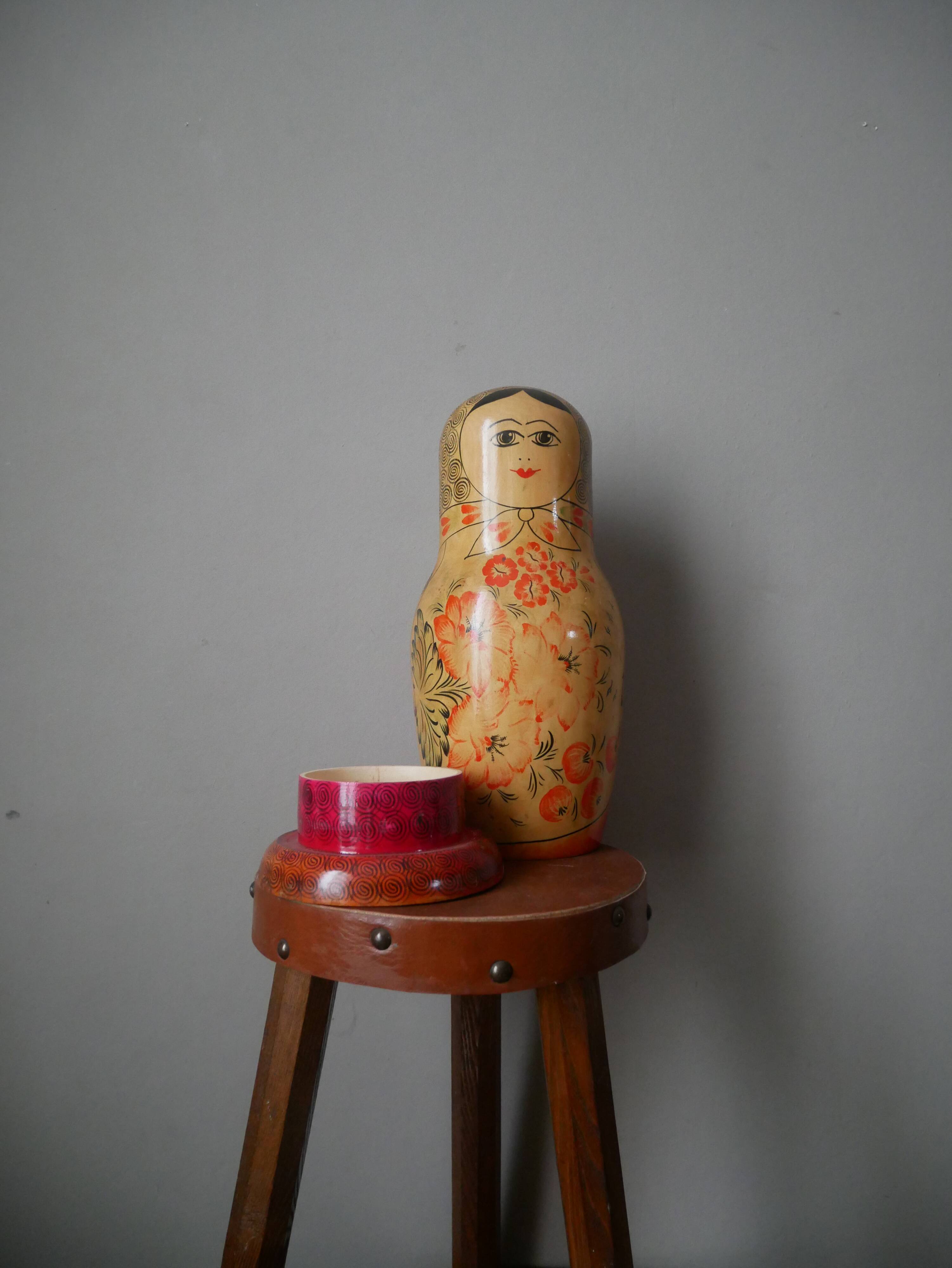 Large vintage handmade Russian doll bottle cover collectible decoration