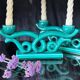 Set of 2 turquoise enamelled ceramic candle holders