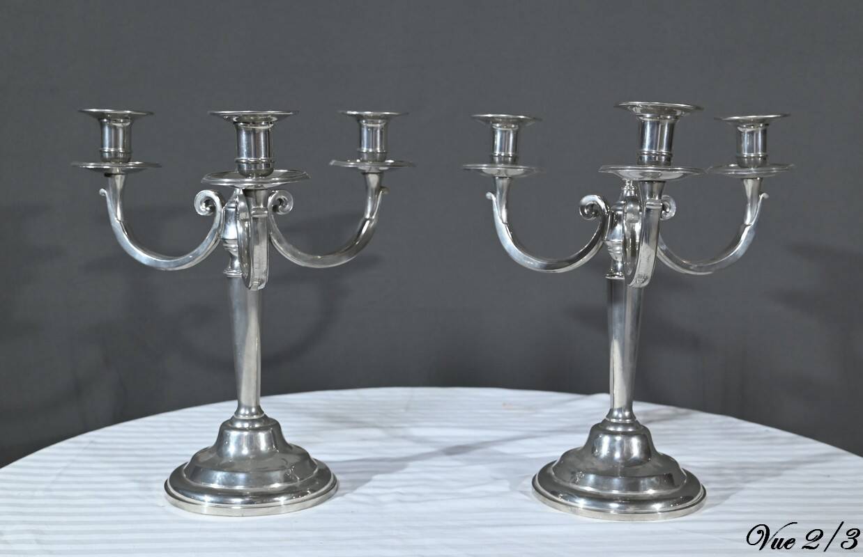 Pair of “Le Lingot” Candelabra in Pewter – Mid 20th Century