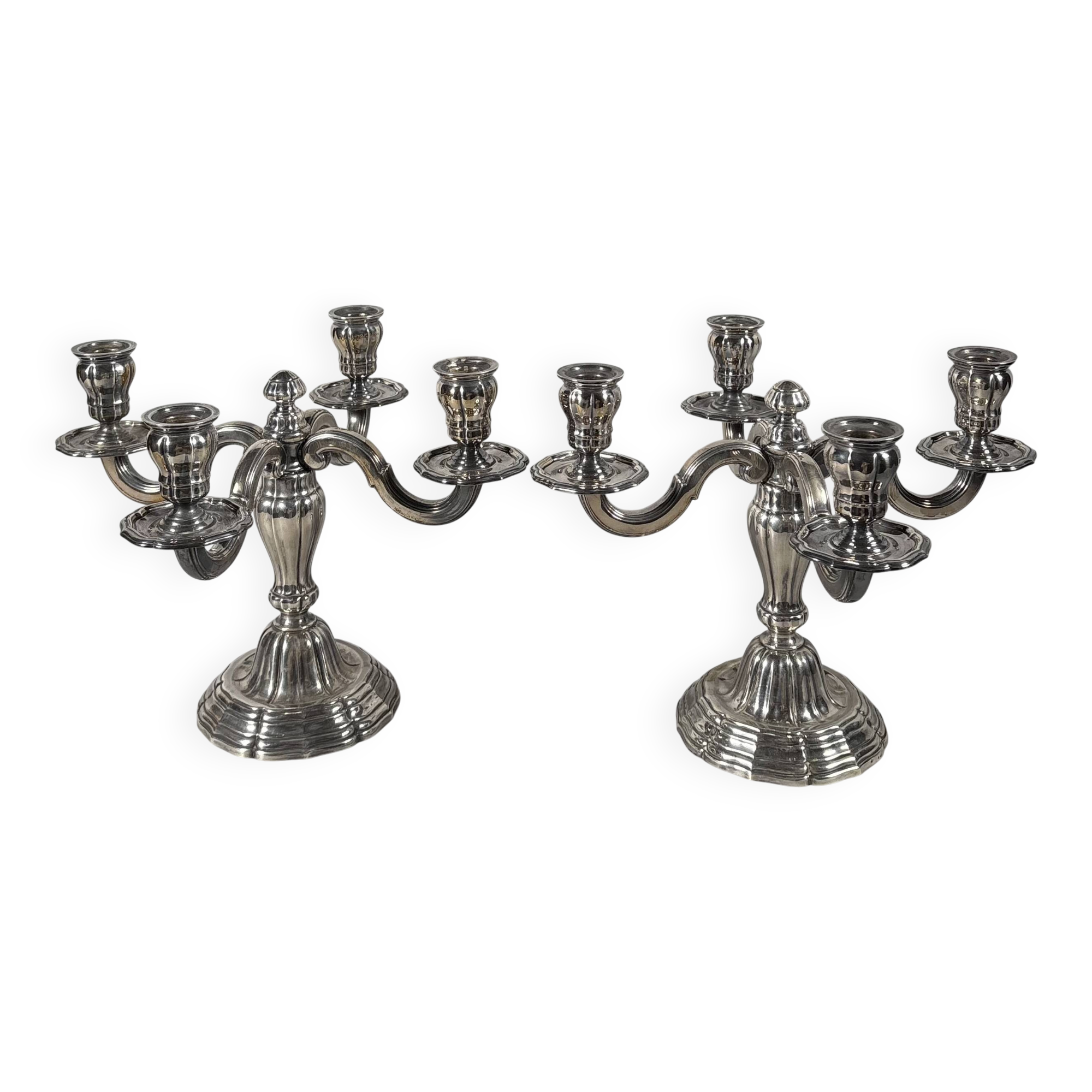 Pair of solid silver 950 candelabra in Louis XVI style