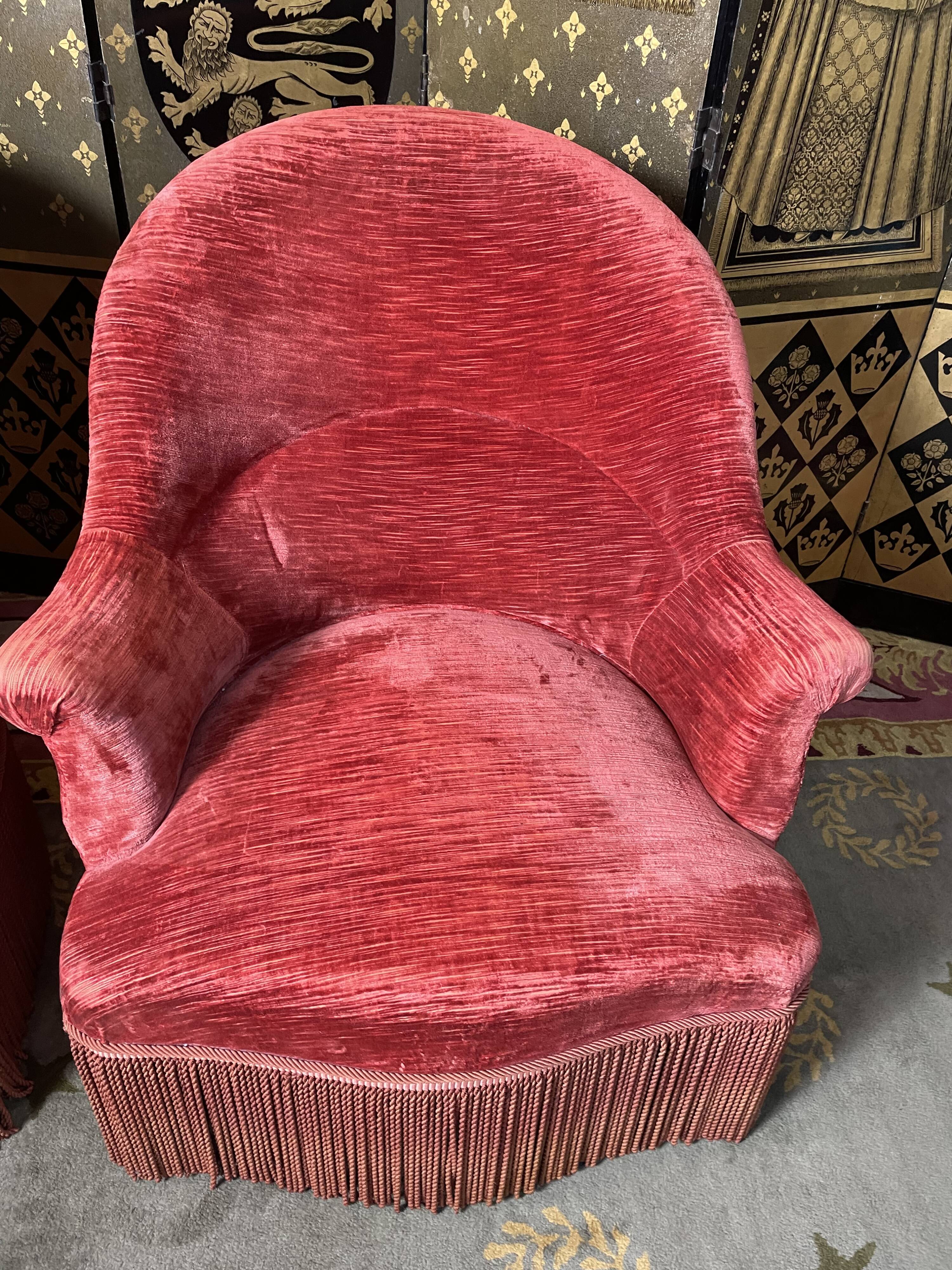 Pair of red velvet toad armchairs
