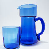 Set pichet et tasse en verre bleu scandinave