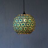 Suspension en rotin turquoise