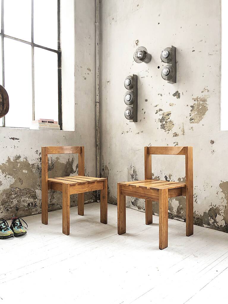 Duo of les arcs mountain pine chairs