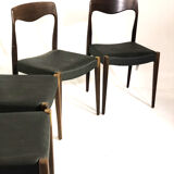Suite of 4 chairs in teak and skai