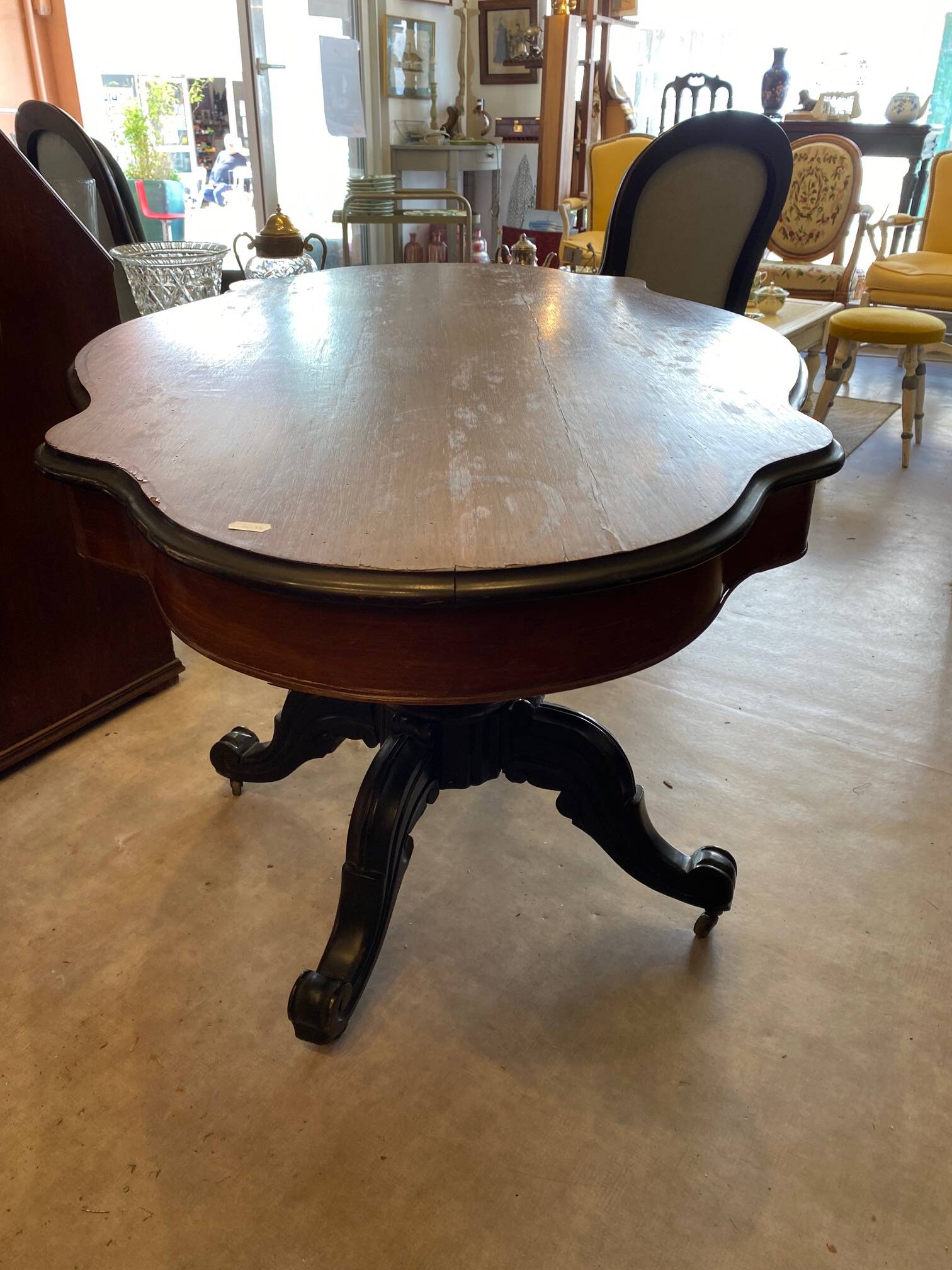 napoleon iii violin table mahogany top with drawers legs with castors