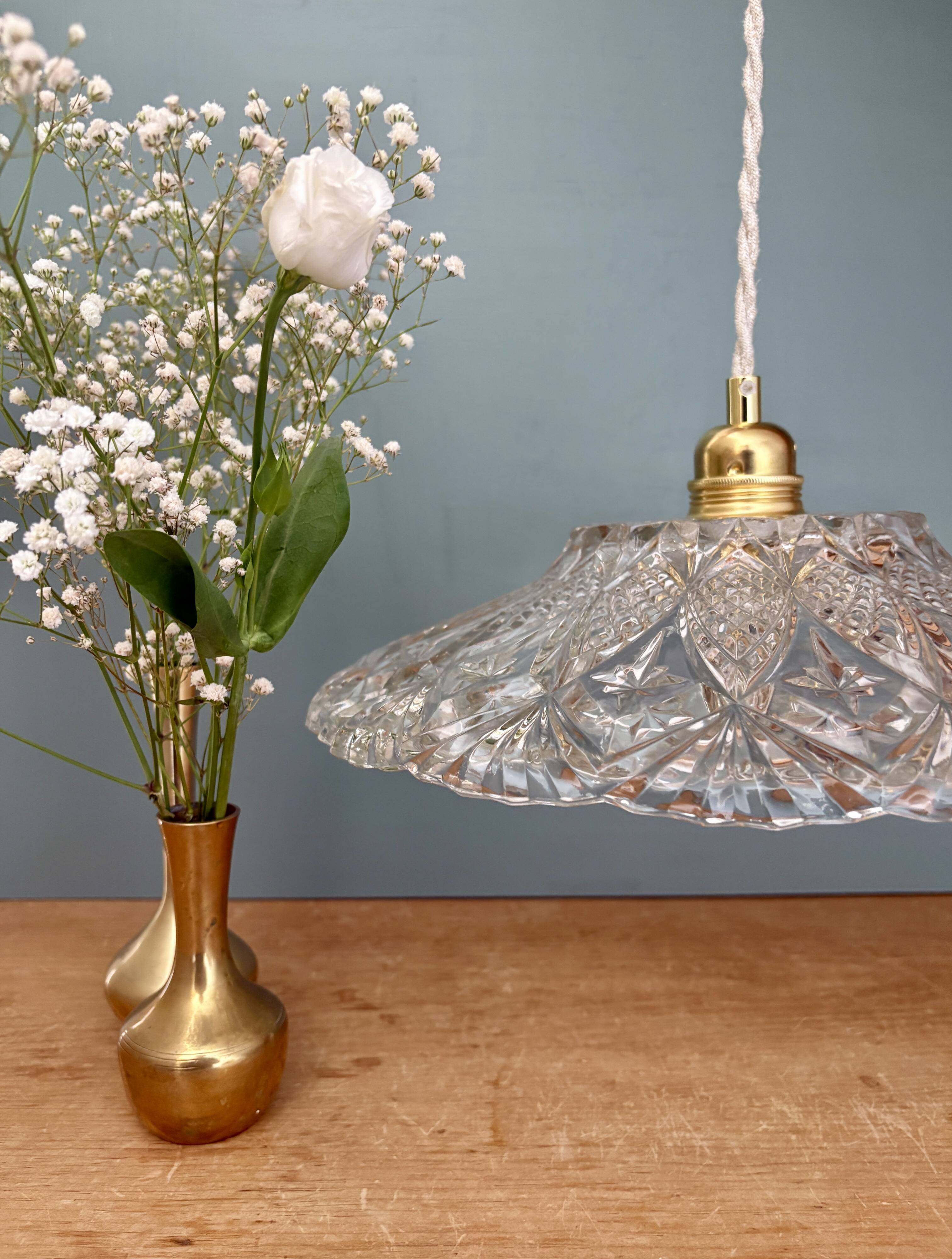 Vintage moulded glass pendant light - tableware collection -
