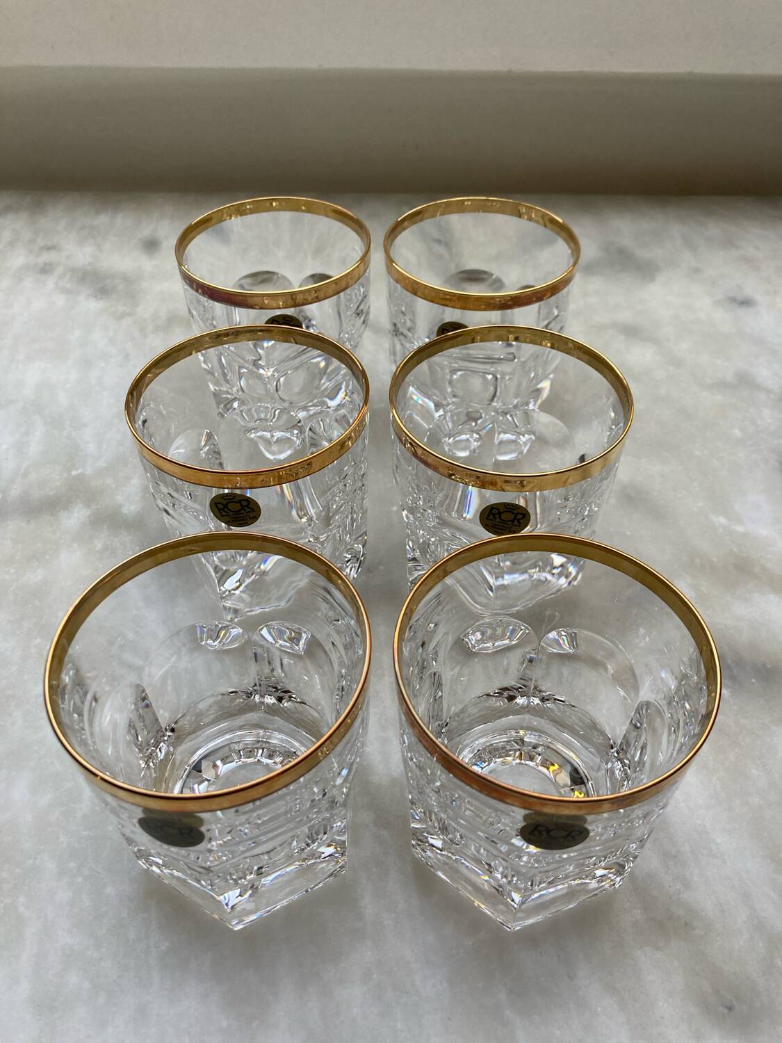 Set of 6 RCR lead crystal whisky glasses, 24% ABV, Italy