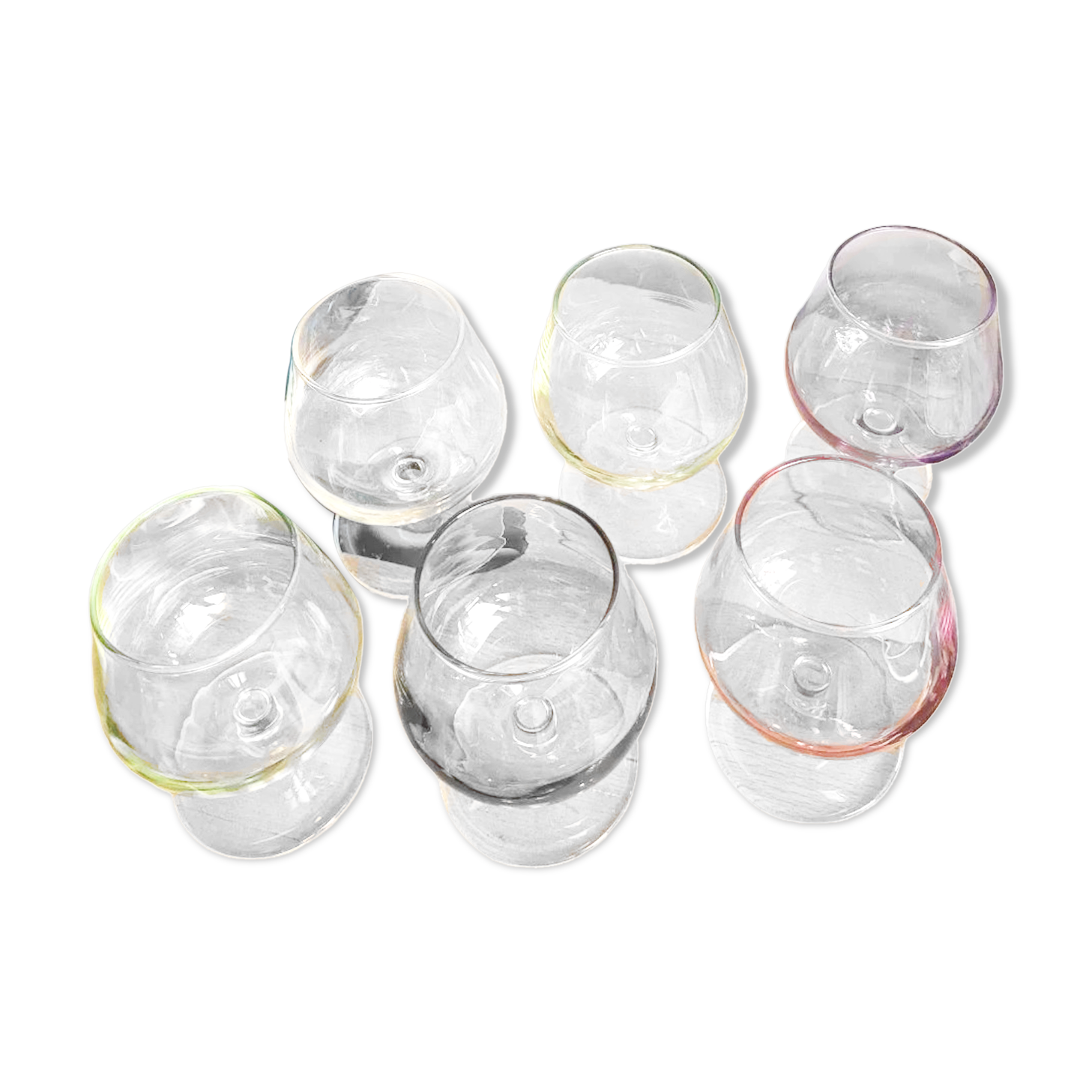Six coloured digestive glasses