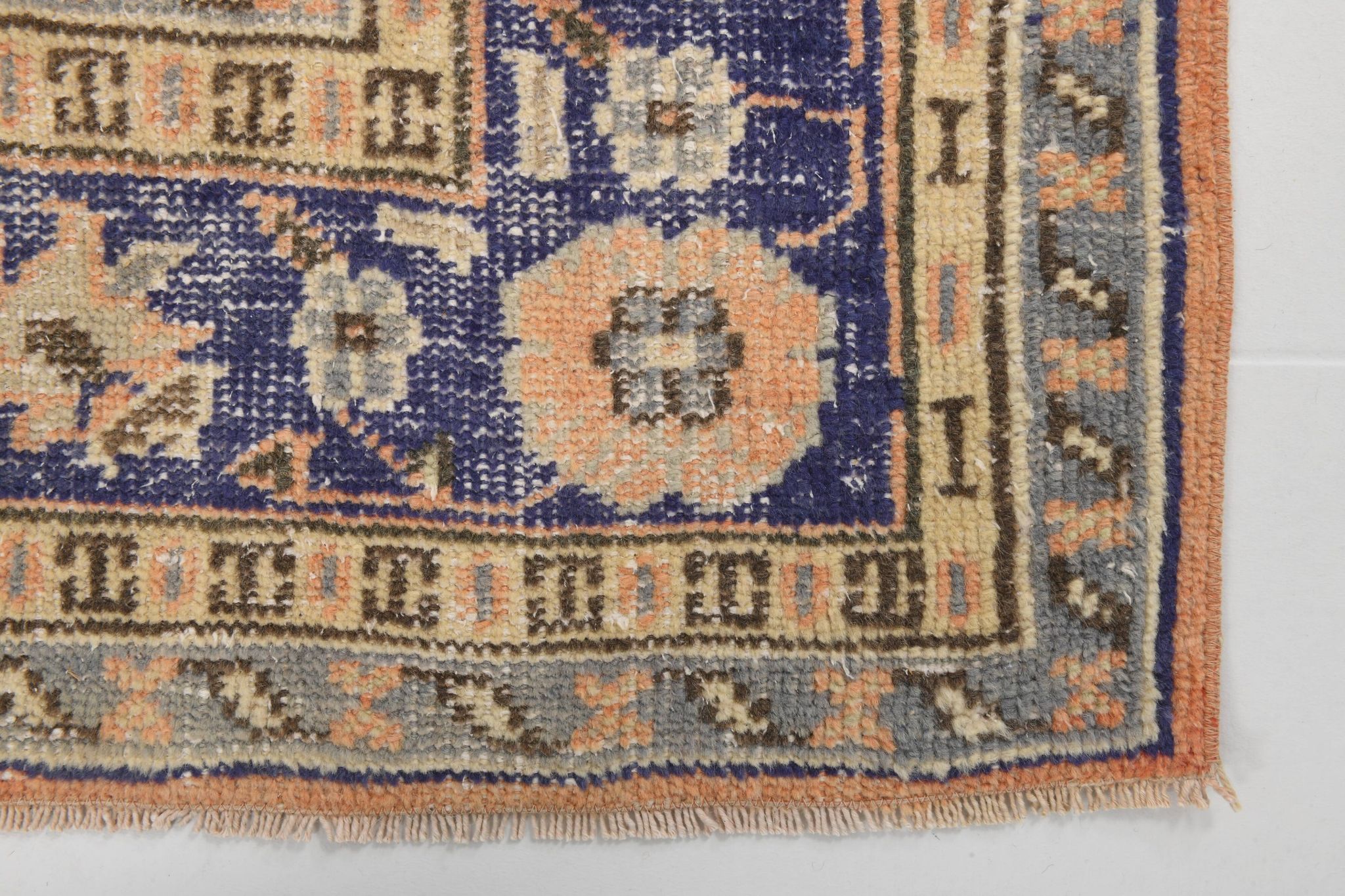 Orange & navy blue turkish vintage rug