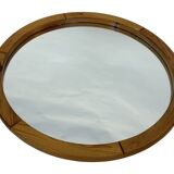 Vintage 70s round pine mirror Swedish design