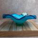 Large vintage blown glass bowl in turquoise – Murano style – applied flower