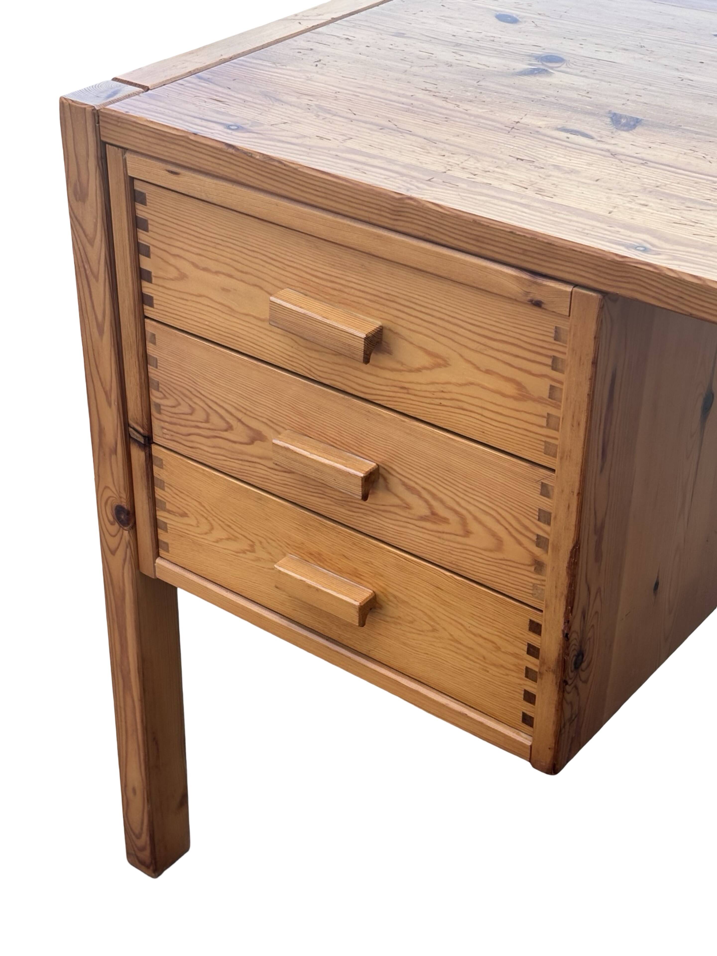 Vintage Pinewood Desk, Freestanding, 1970s Pine, Design, Ate van Apeldoorn