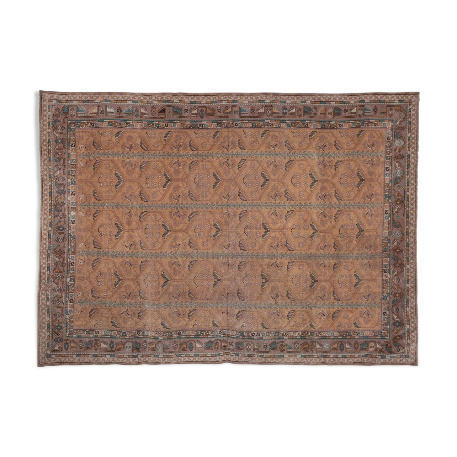 Turkish Oushak Rug With Floral Border, 1970s