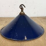 Industrial British Dark Blue Enamel Factory Pendant Lamp, 1950s