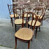 Set of 6 Thonet Fischel restaurant bistro chairs mismatch curved wood