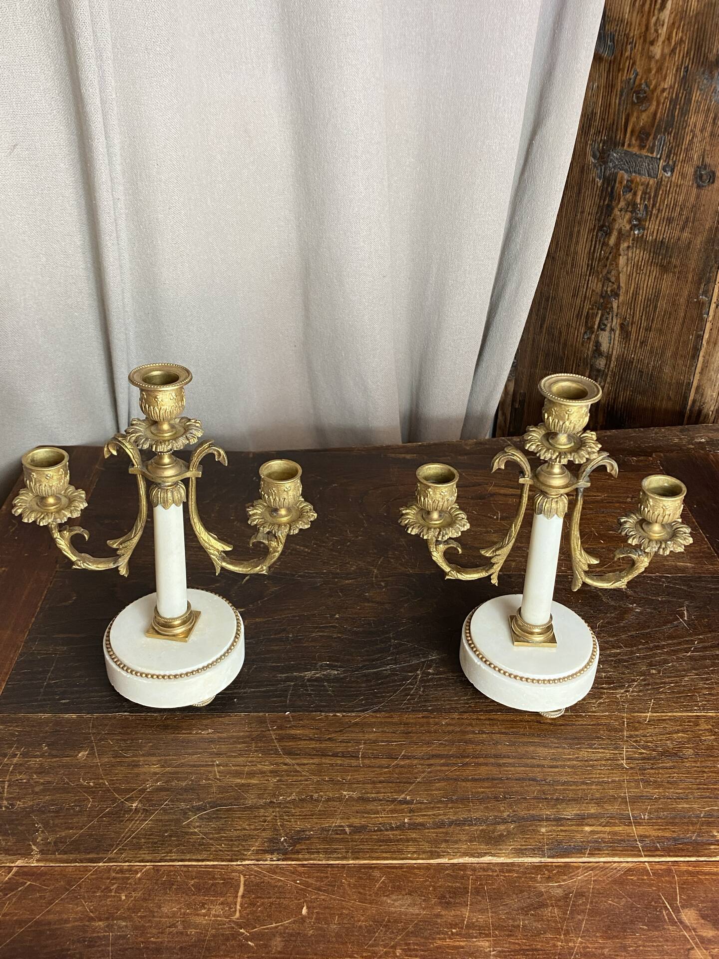 Pair of bronze and marble candelabra, France, 19th century