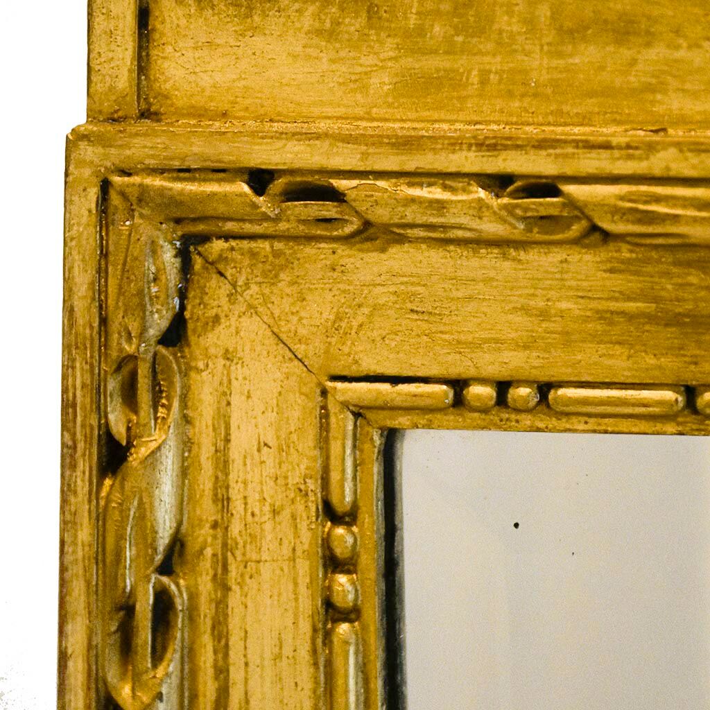 Mirror trumeau old golden wood carved pediment floral romantic painting h 135 cm