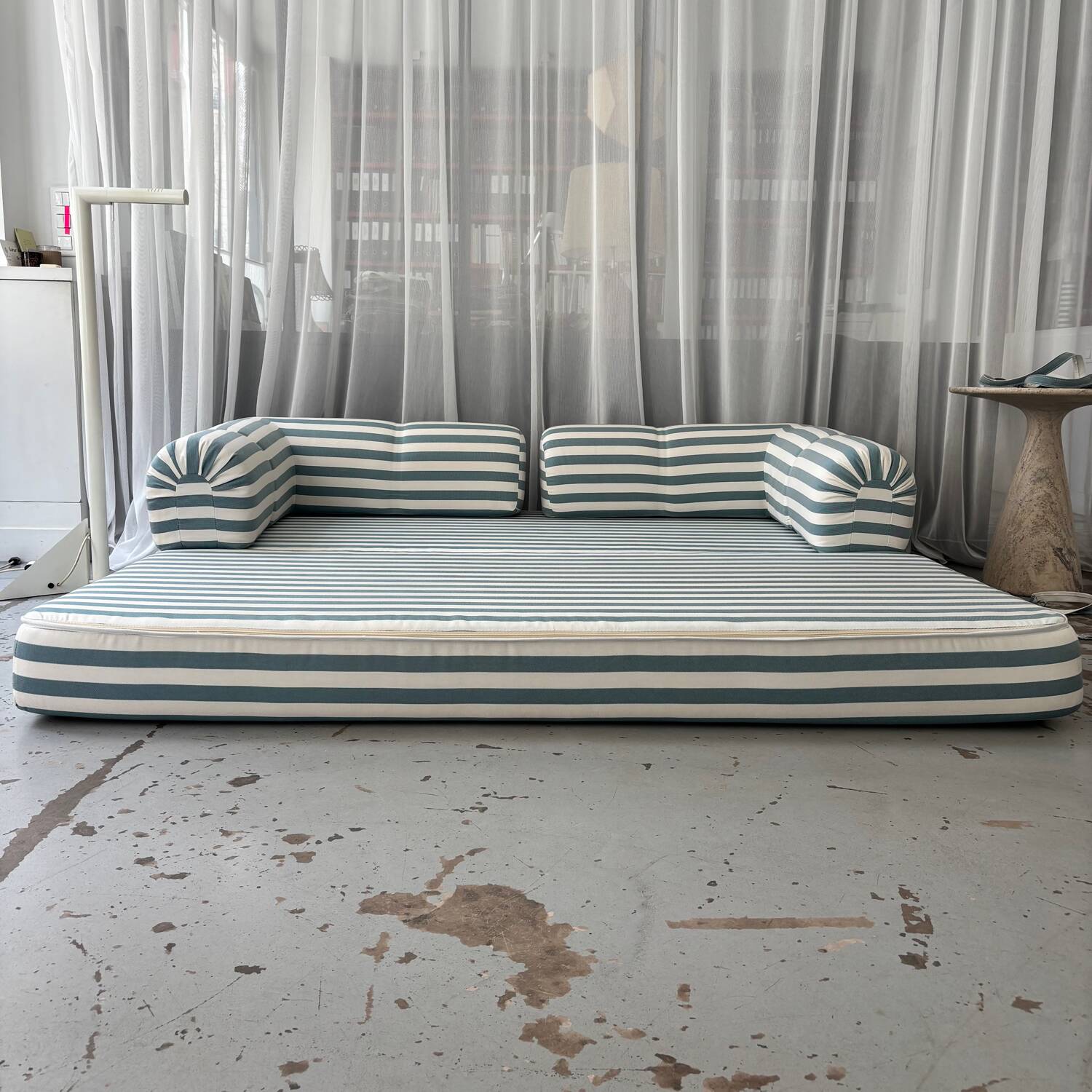 Vintage green and white striped sofa bed