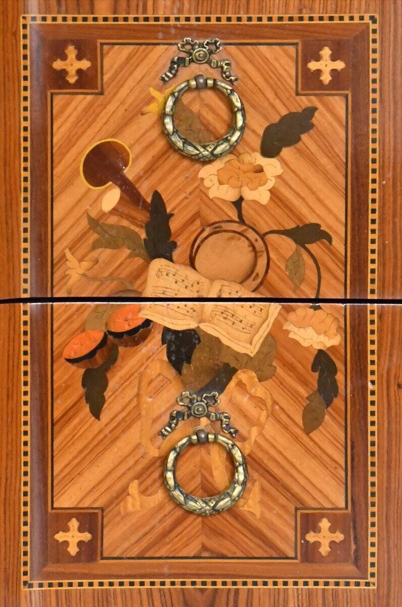 Transitional style commode in marquetry