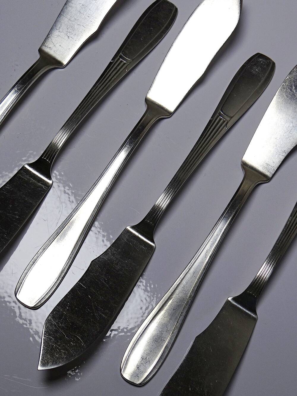 6 vintage/antique silver-plated fish knives in art deco style SFAM