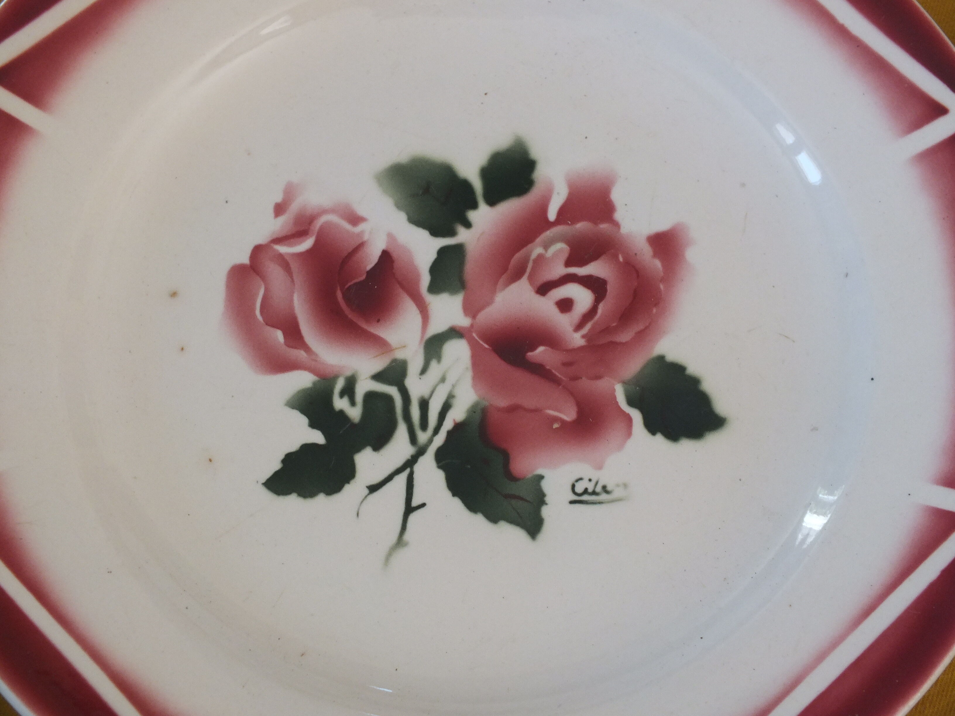 6 flat plates vintage Digoin Sarreguemines model Cibon Lot 4
