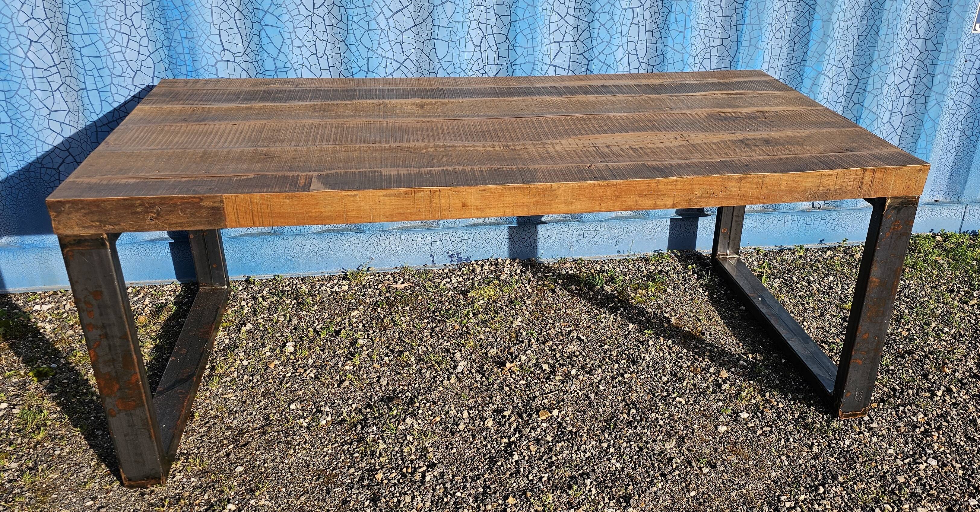 Industrial table 200 x 100 cm with wooden top + metal base