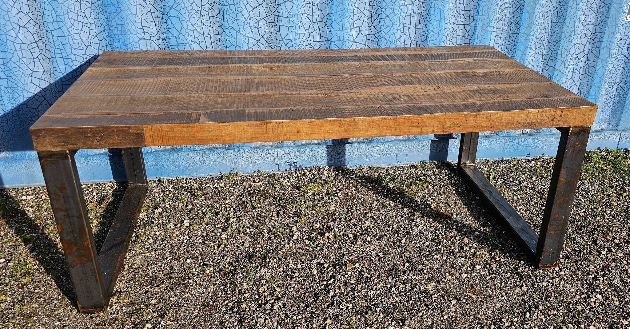 Industrial table 200 x 100 cm with wooden top + metal base